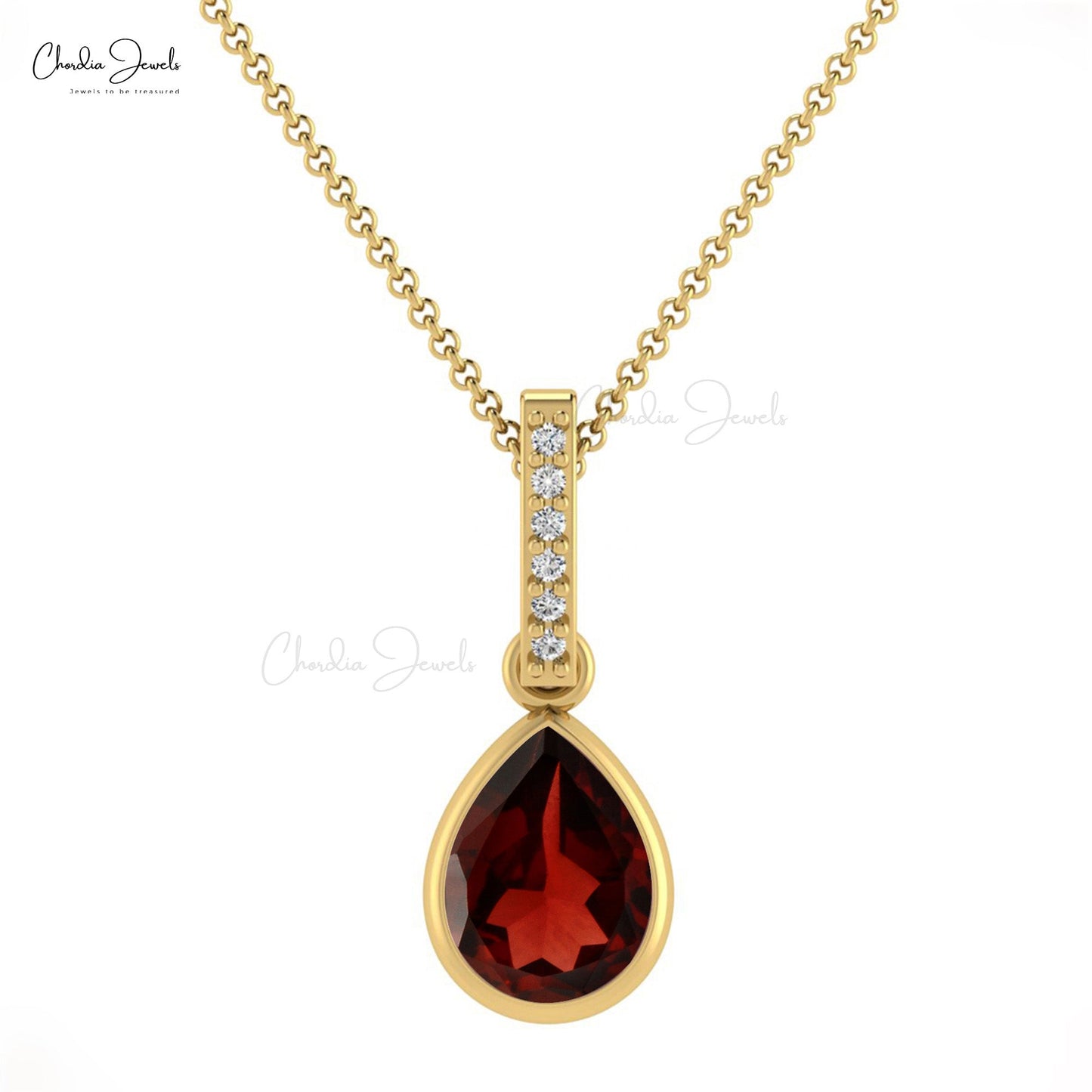 Natural Pear Cut Garnet Drop Pendant with White Diamond in 14K Gold