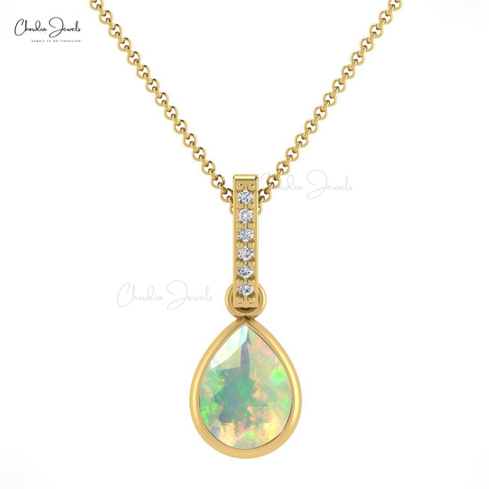 Load image into Gallery viewer, High Class Round Diamond &amp;amp; Opal Drop Pendant 14K Gold Necklace
