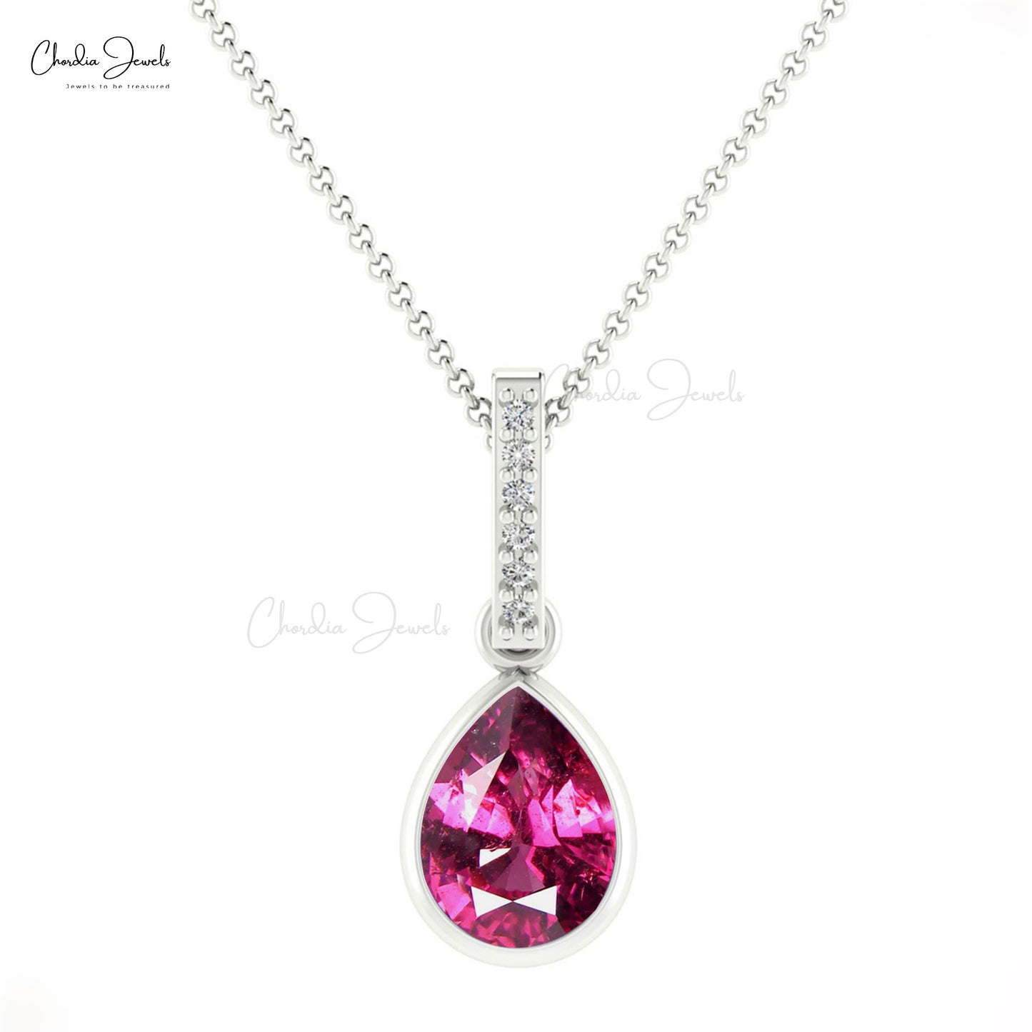 Rhodolite Garnet Drop Pendant 14K Gold with G-H Diamond January Birthstone