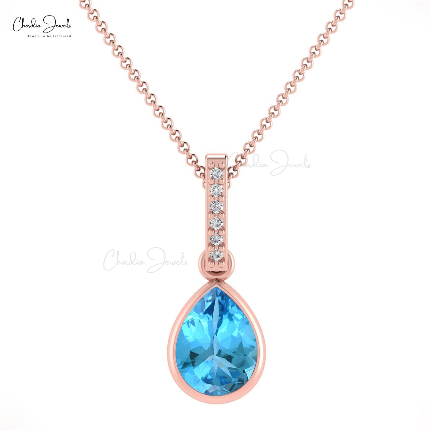 Swiss Blue Topaz Drop Pendant in 14K Gold for Gift