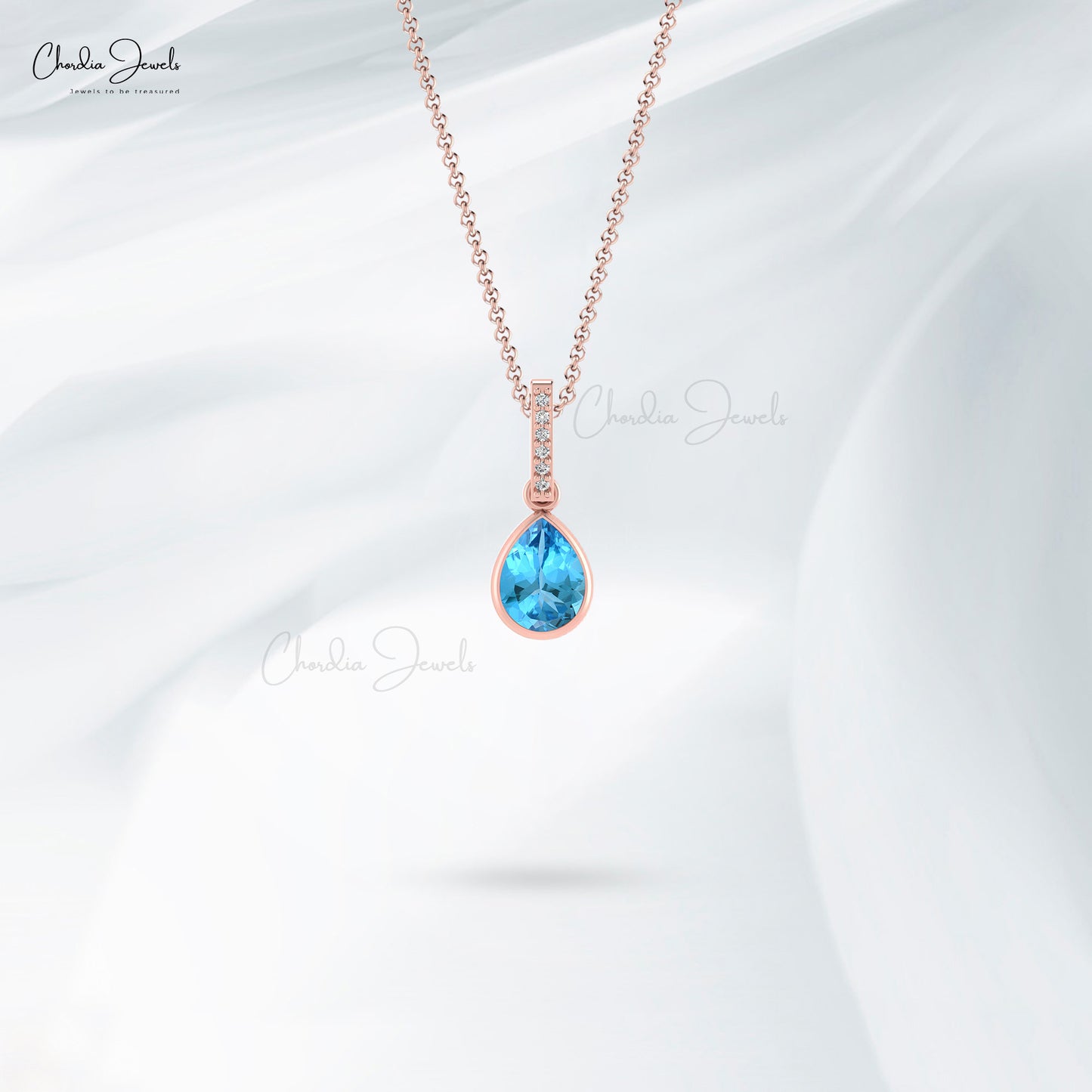 Swiss Blue Topaz Drop Pendant in 14K Gold for Gift