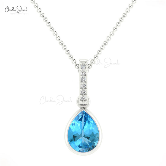 Swiss Blue Topaz Drop Pendant in 14K Gold for Gift