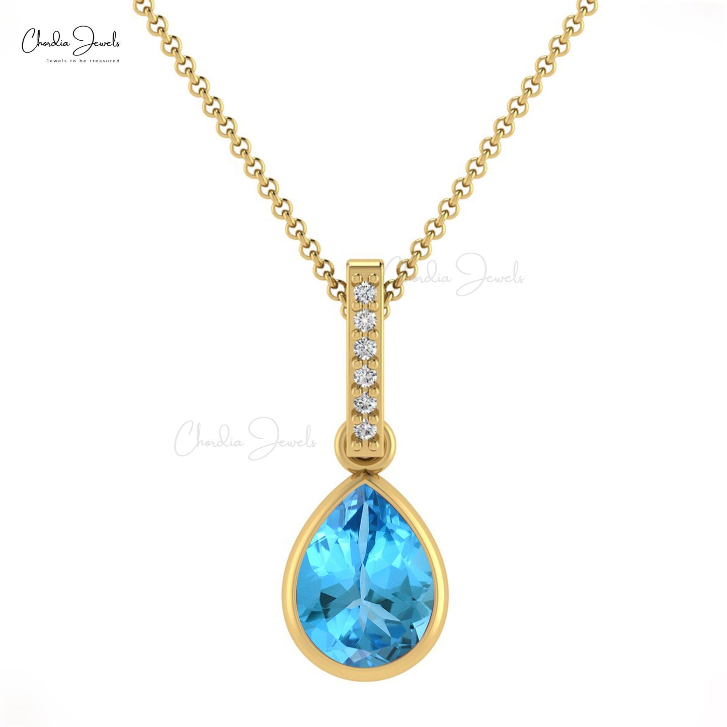 Swiss Blue Topaz Drop Pendant in 14K Gold for Gift