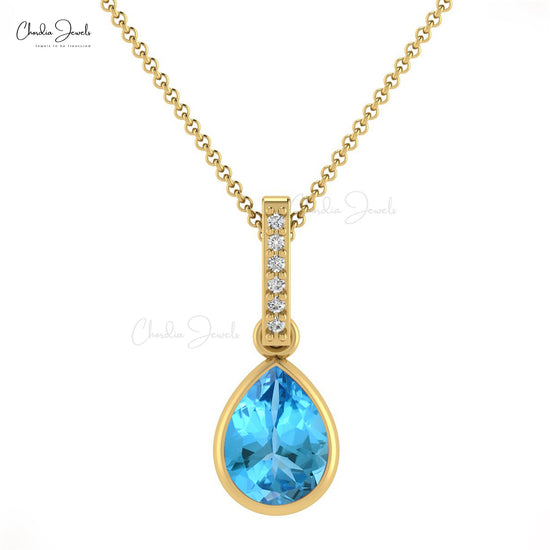 Swiss Blue Topaz Drop Pendant in 14K Gold for Gift