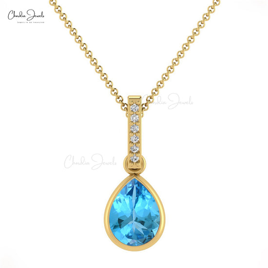 Load image into Gallery viewer, Swiss Blue Topaz Drop Pendant in 14K Gold for Gift

