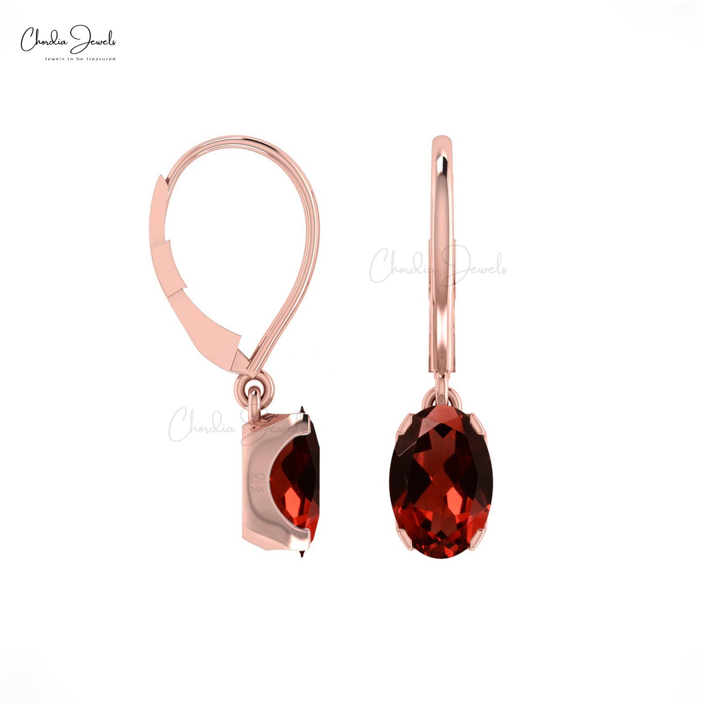 Red Garnet January Birthstone Dangling Earrings In 14k Gold