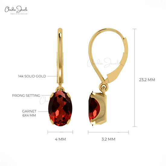 Red Garnet January Birthstone Dangling Earrings In 14k Gold