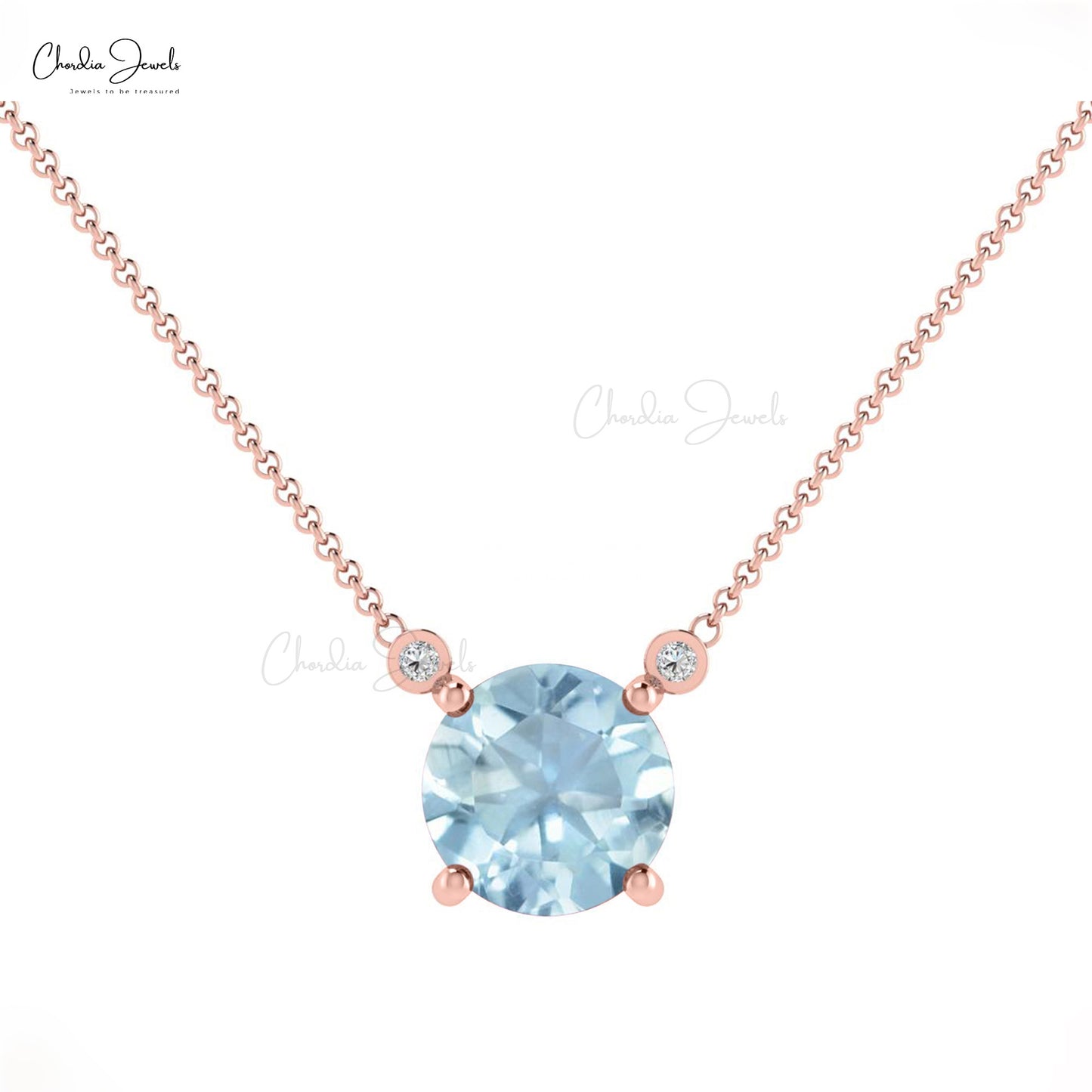 Load image into Gallery viewer, Round 6mm Natural Aquamarine Necklace in 14k Solid Gold Handmade Gemstone
