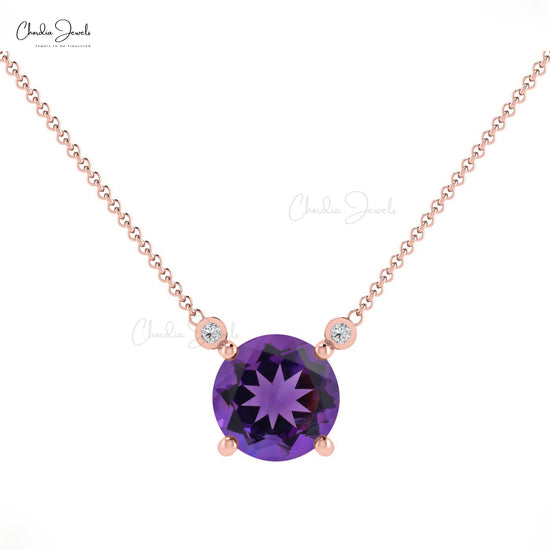 Genuine Amethyst Necklace in 14 Karat Rose Gold Amethyst Solitaire 16 inch