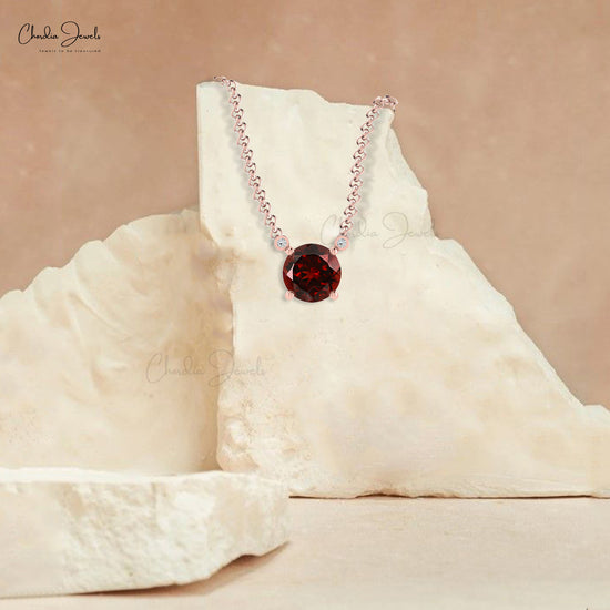 Load image into Gallery viewer, Authentic 1.08ct Garnet Solitaire Necklace 14k Real Gold Diamond Accented Delicate Necklace
