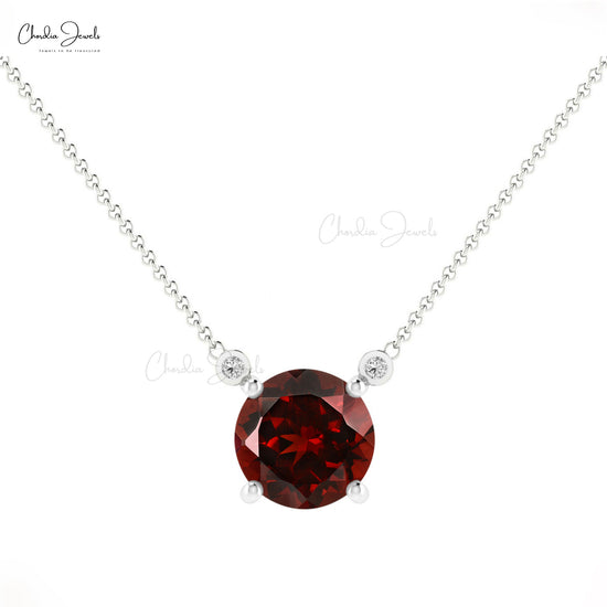 Authentic 1.08ct Garnet Solitaire Necklace 14k Real Gold Diamond Accented Delicate Necklace