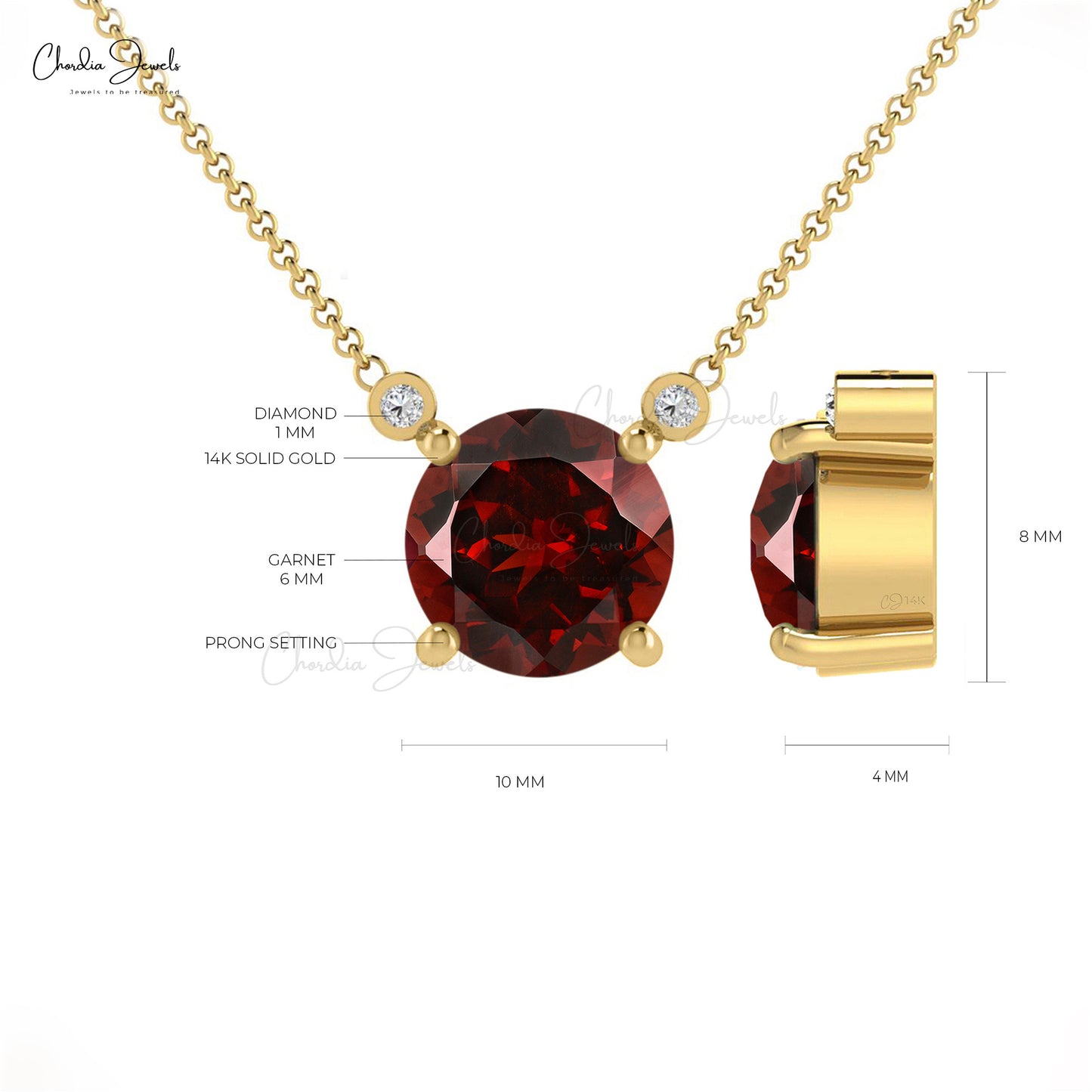 Authentic 1.08ct Garnet Solitaire Necklace 14k Real Gold Diamond Accented Delicate Necklace