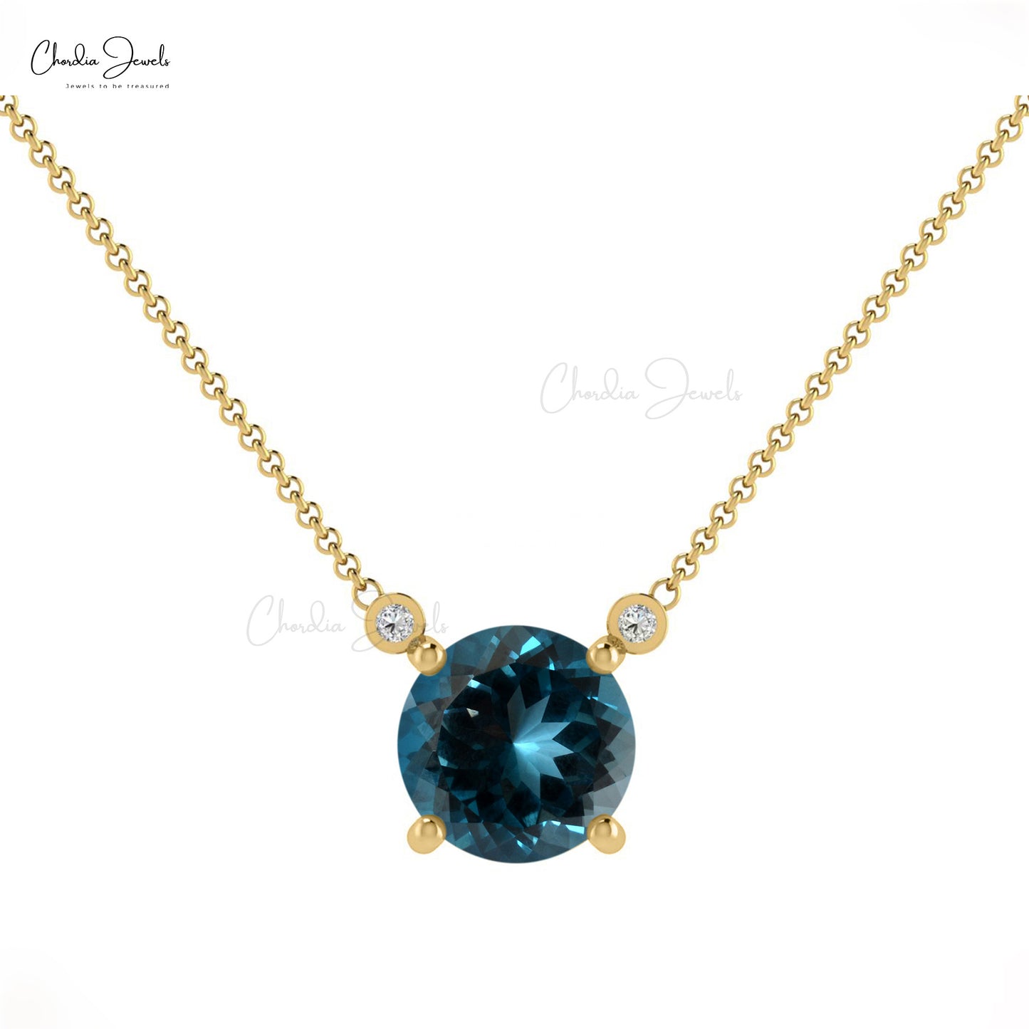 9ct White Gold Blue Topaz Teardrop Necklace - R7050 | F.Hinds Jewellers