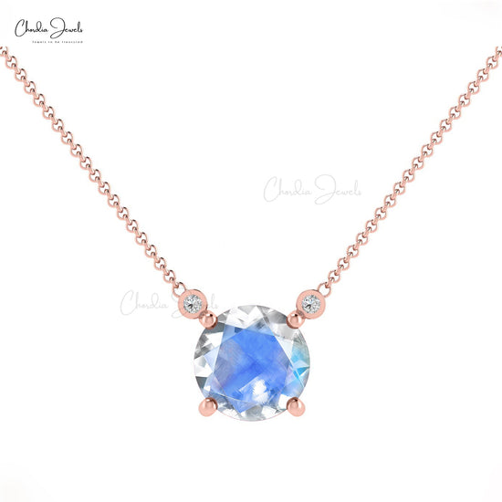 Trilogy Necklace In 14k Real Gold Genuine Moonstone & Diamond Accents Necklace For Mother's Day