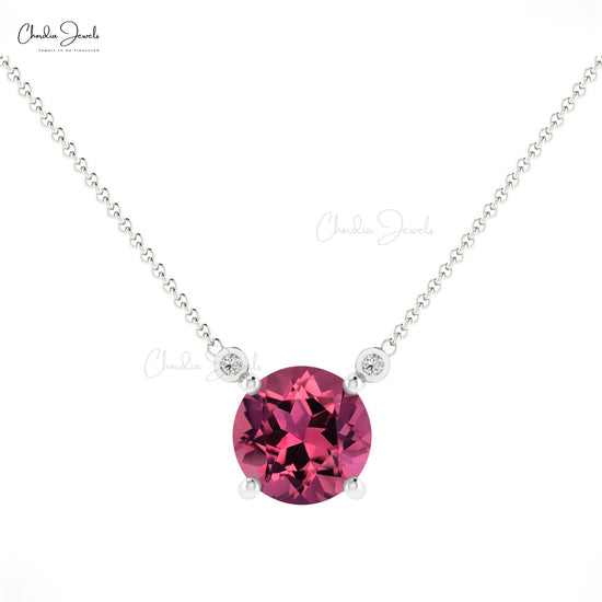 Round Cut 6MM Pink Tourmaline Solitaire Necklaces in 14K Gold