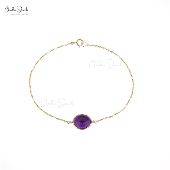 Oval Shaped 11x9MM Amethyst Chain Bracelet with Diamond Accents