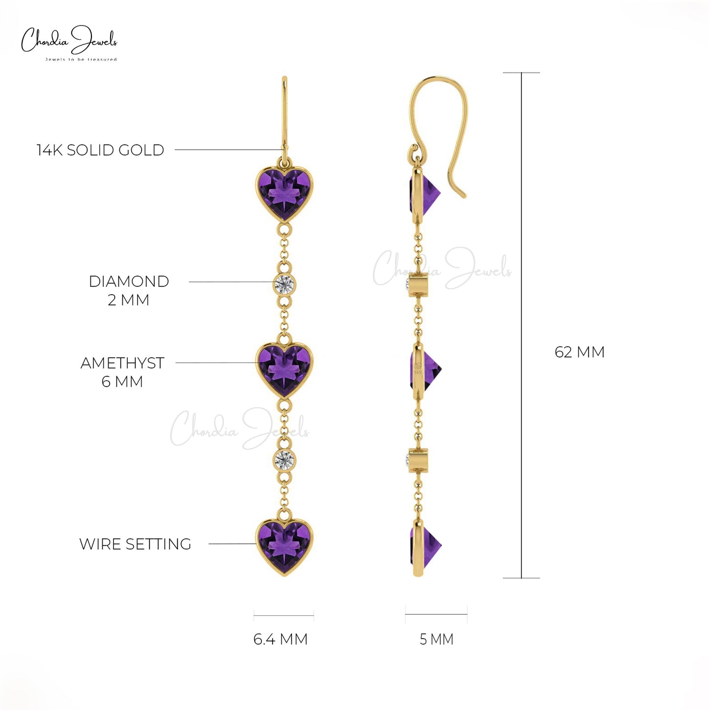 Heart Shape Amethyst & Diamond Earrings