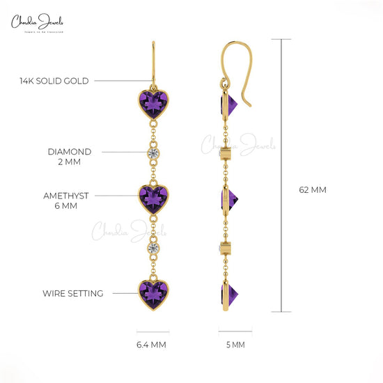 Heart Shape Amethyst & Diamond Earrings