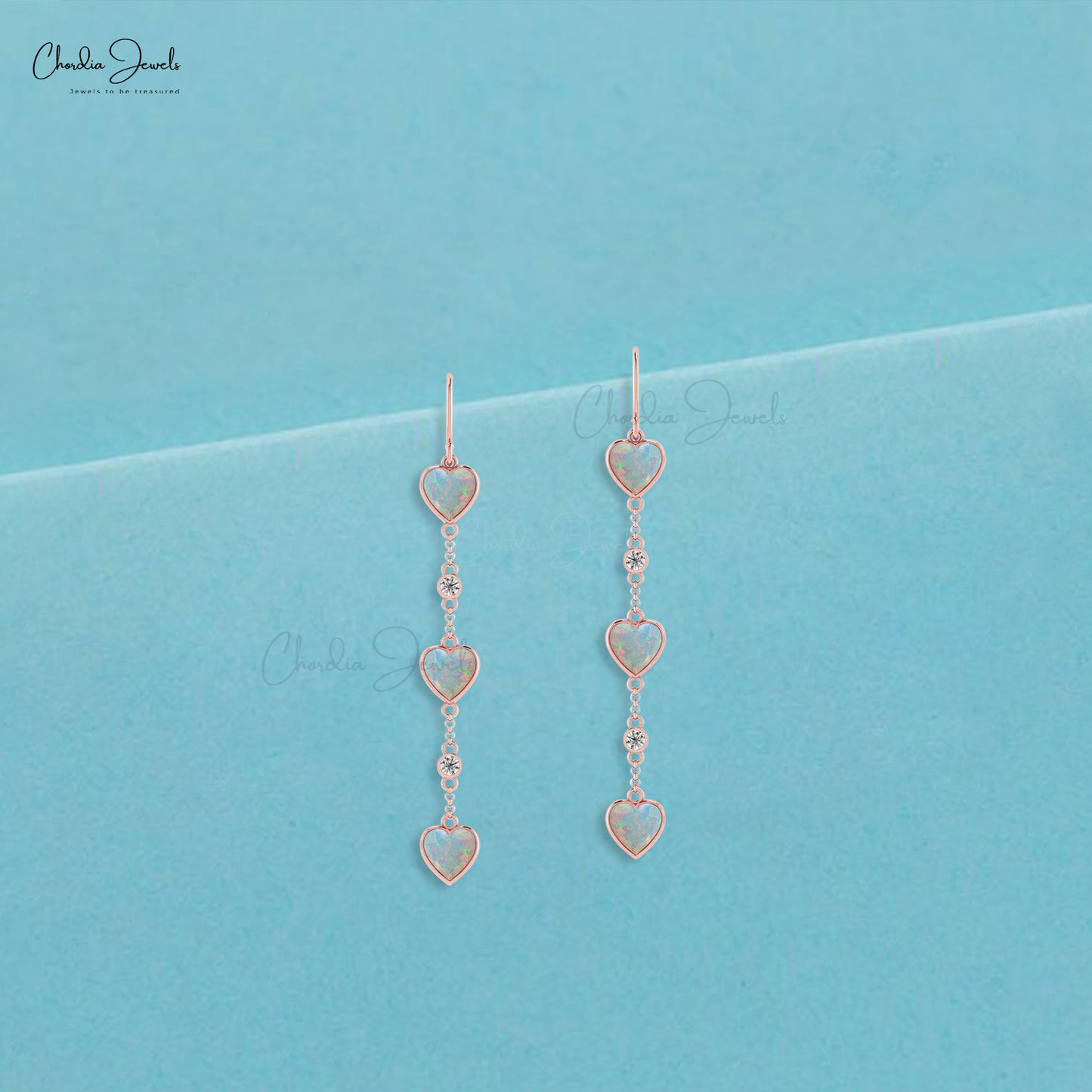 Heart Shaped Opal Drop Dangle Earring With 14k Gold Chain