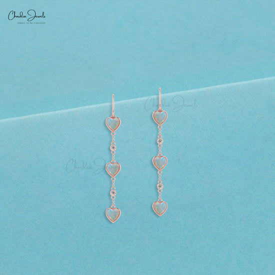 Heart Shaped Opal Drop Dangle Earring With 14k Gold Chain