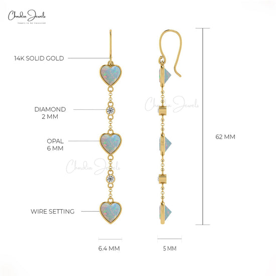 Heart Shaped Opal Drop Dangle Earring With 14k Gold Chain