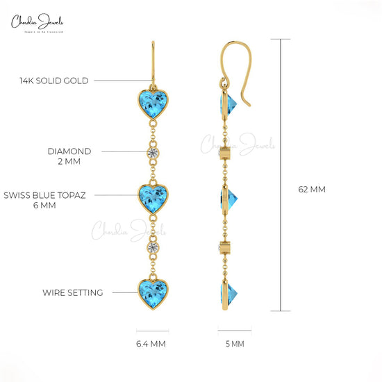 Load image into Gallery viewer, Unique Swiss Blue Topaz Drop Dangle Earring with 14k Gold Ear Wire
