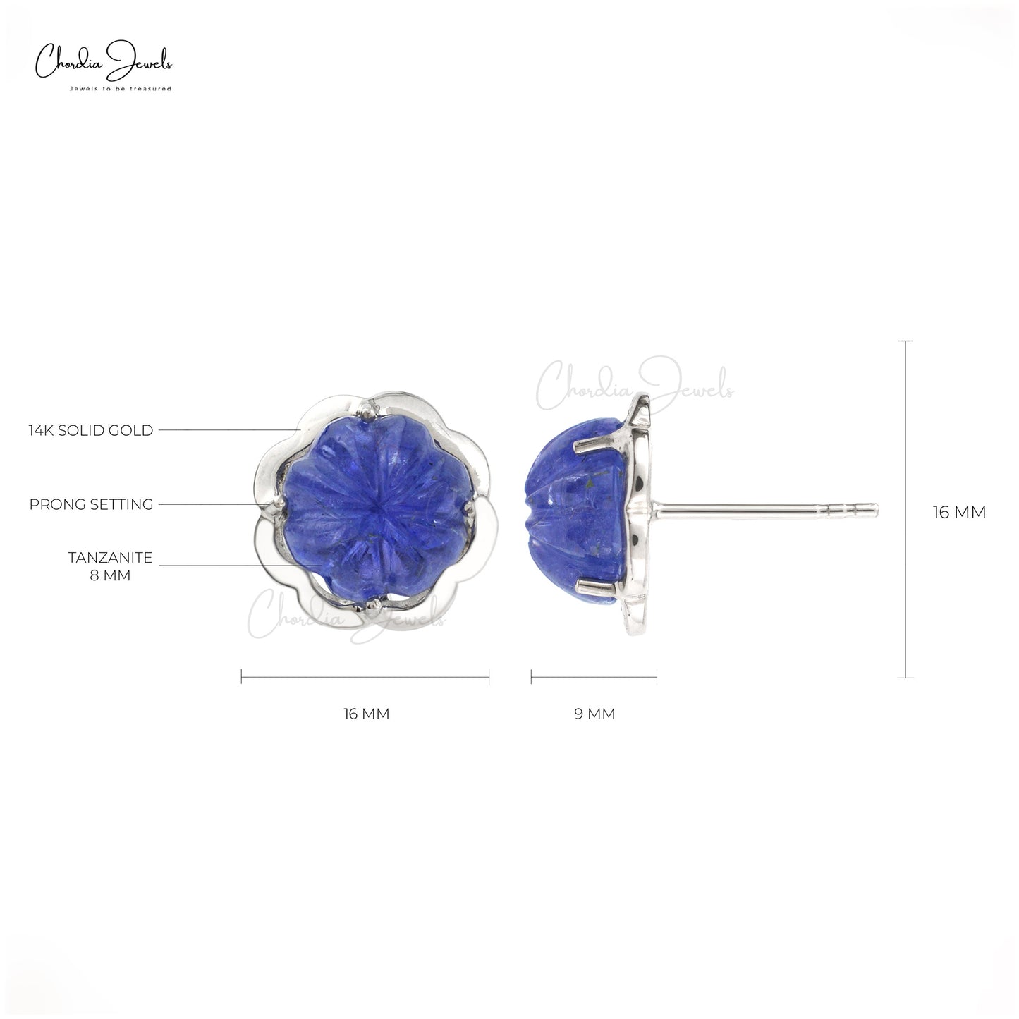 14k Solid Gold Tanzanite Studs