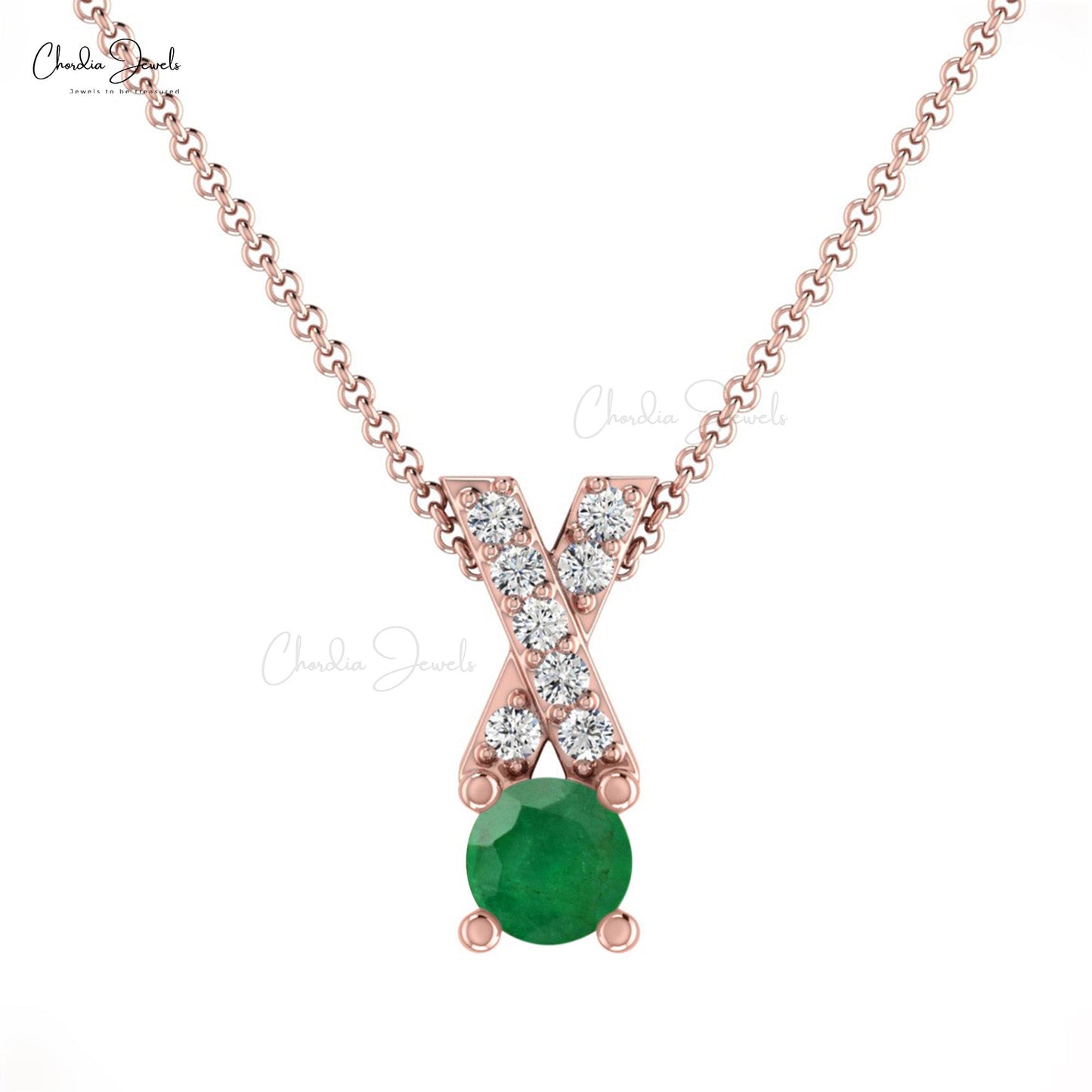 Load image into Gallery viewer, Criss-Cross Pendant With Natural Emerald &amp;amp; Round Diamond 14k Real Gold Unique Pendant
