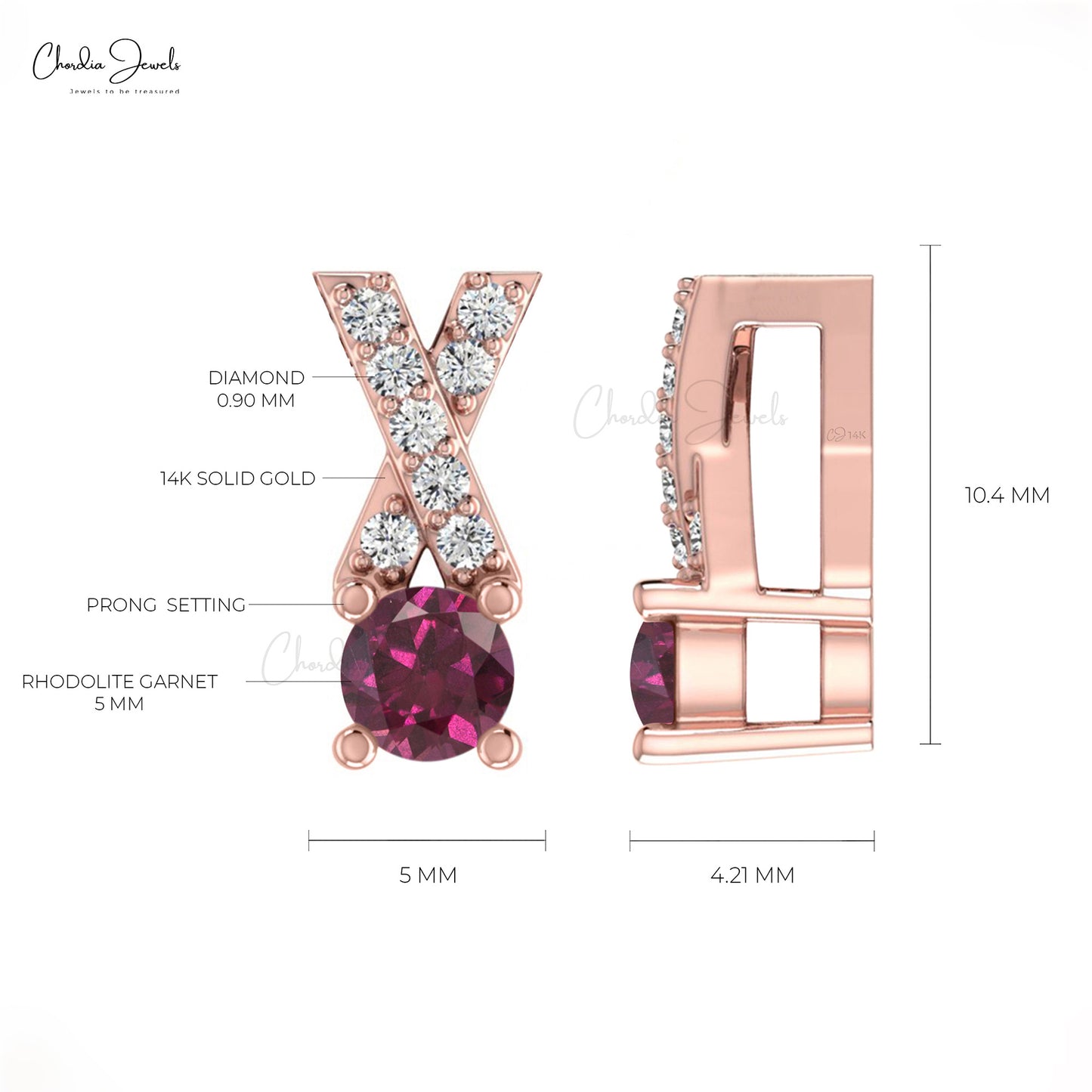 Delicate 14K Gold Rhodolite Garnet & G-H Diamond Criss Cross Pendant Necklace