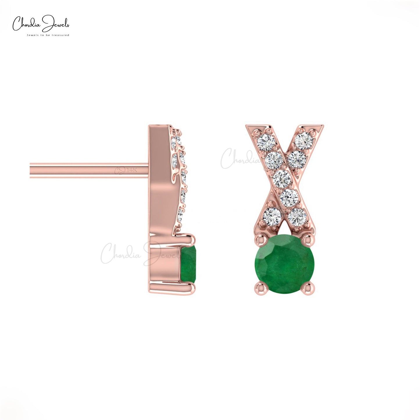Round Emerald Gemstone Studs