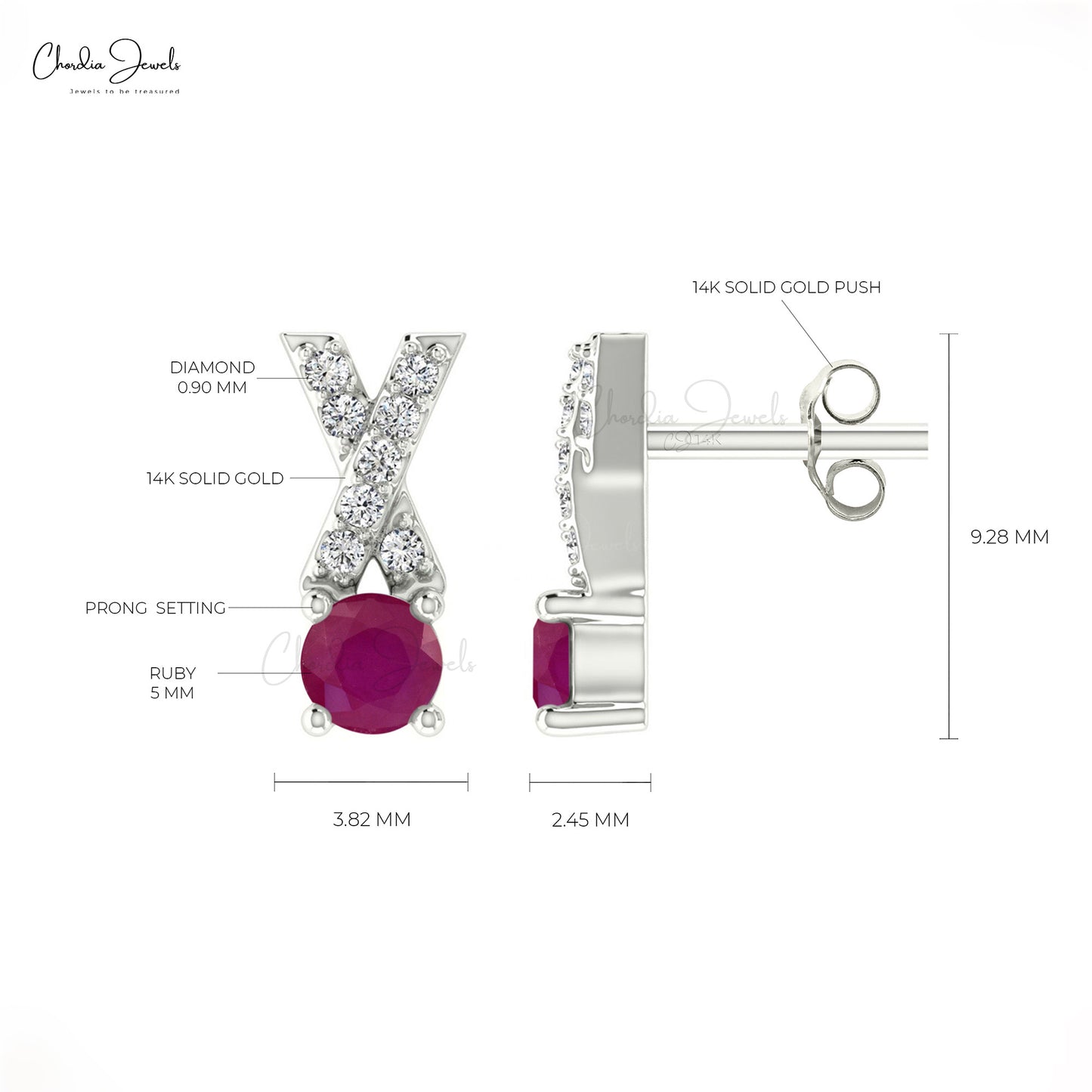 July Birthstone Ruby Criss Cross Earrings with Diamond in 14K Gold