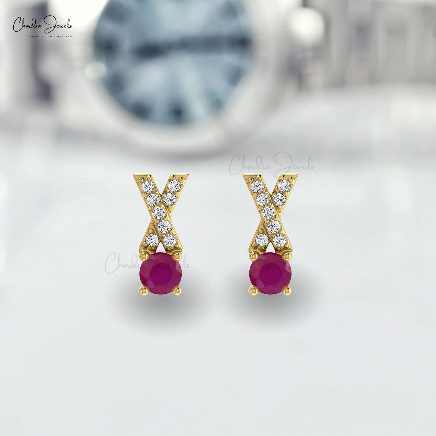 July Birthstone Ruby Criss Cross Earrings with Diamond in 14K Gold