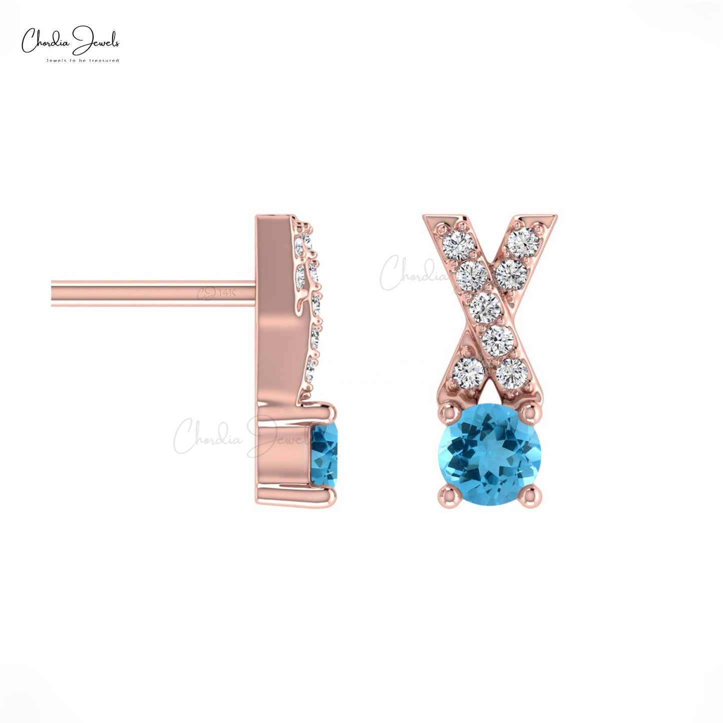 Swiss Blue Topaz Minimalist Studs Earrings