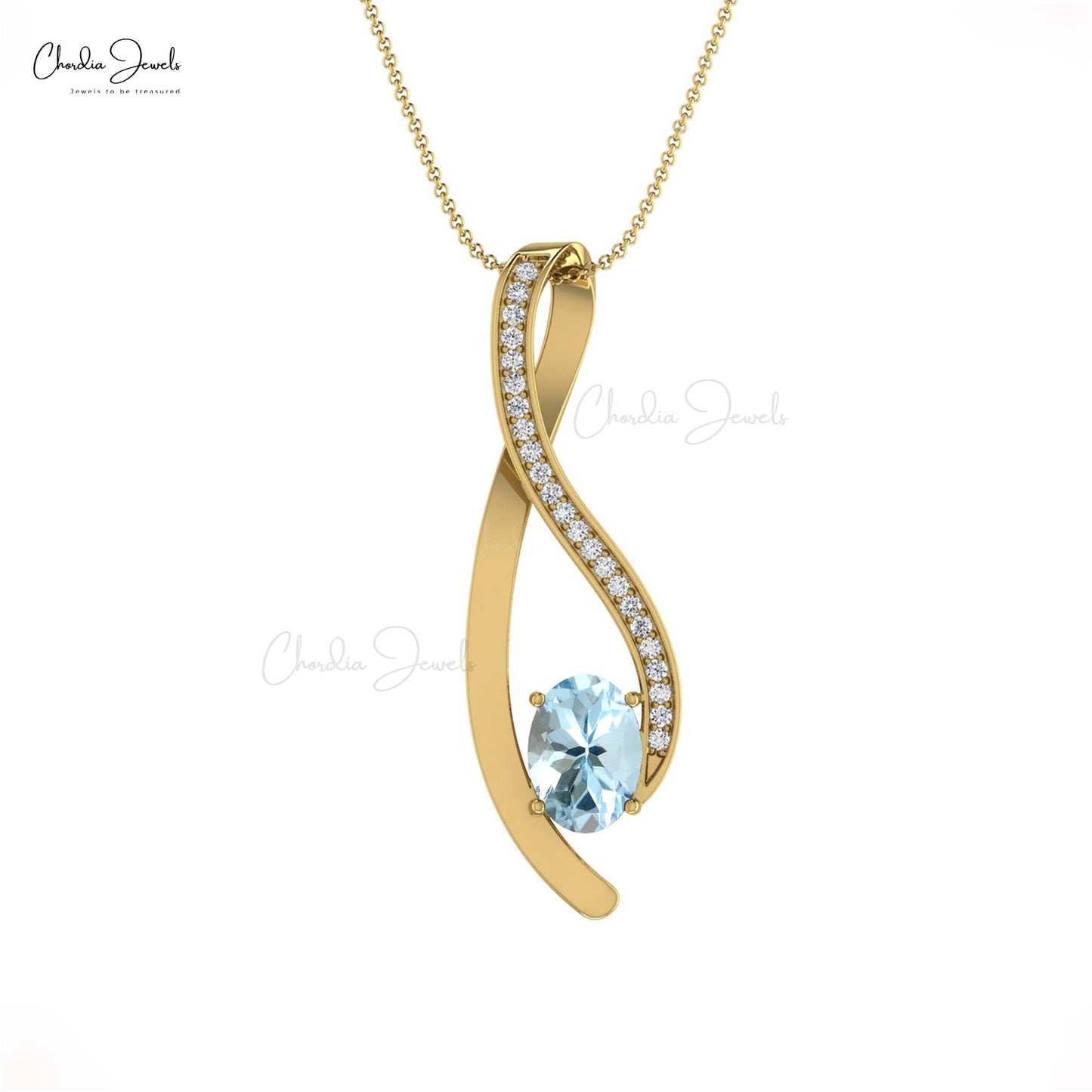 Load image into Gallery viewer, Top Quality Aquamarine Curve Pendant in 14K Solid Gold with Diamond
