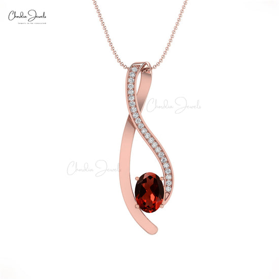 Load image into Gallery viewer, Garnet Curve Pendant in 14K Gold with Round Diamond
