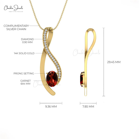 Load image into Gallery viewer, Garnet Curve Pendant in 14K Gold with Round Diamond
