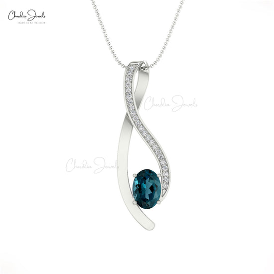 Classic Minimalist Exquisite White Diamond Overlay Pendant Genuine London Blue Topaz Pendant Necklace 14k Real Gold Jewelry For Women