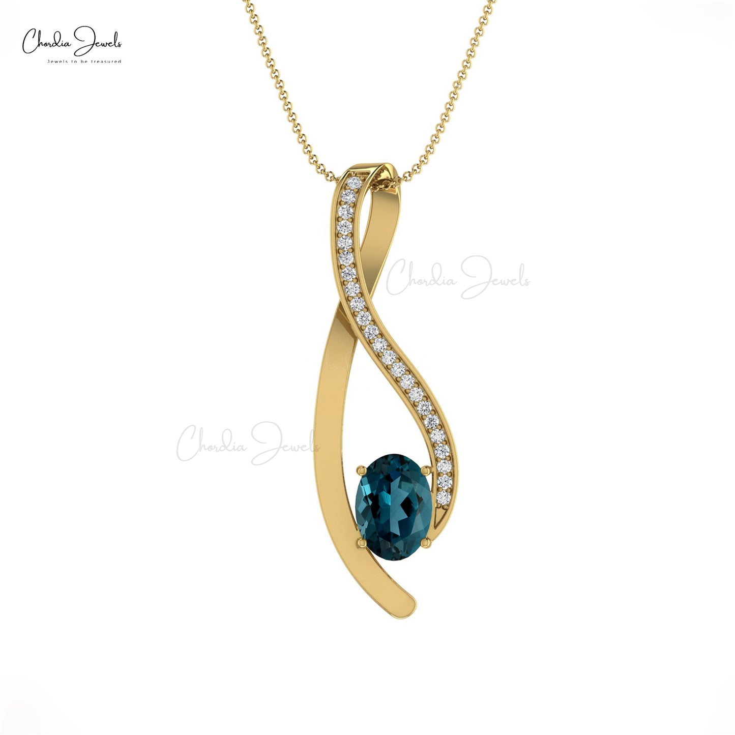 Classic Minimalist Exquisite White Diamond Overlay Pendant Genuine London Blue Topaz Pendant Necklace 14k Real Gold Jewelry For Women