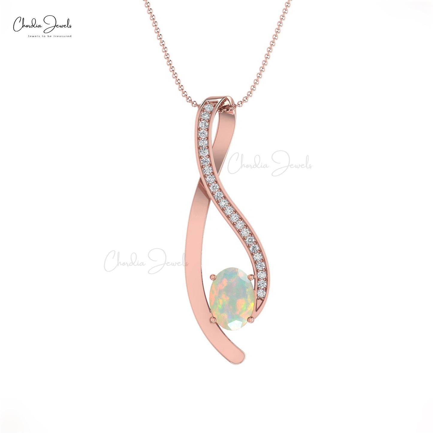 Authentic Fire Opal 6x4mm Oval Cut 4-Prong Set Gemstone Overlay Curve Pendant Necklace 14k Solid Gold April Birthstone Diamond Wedding Jewelry For Her