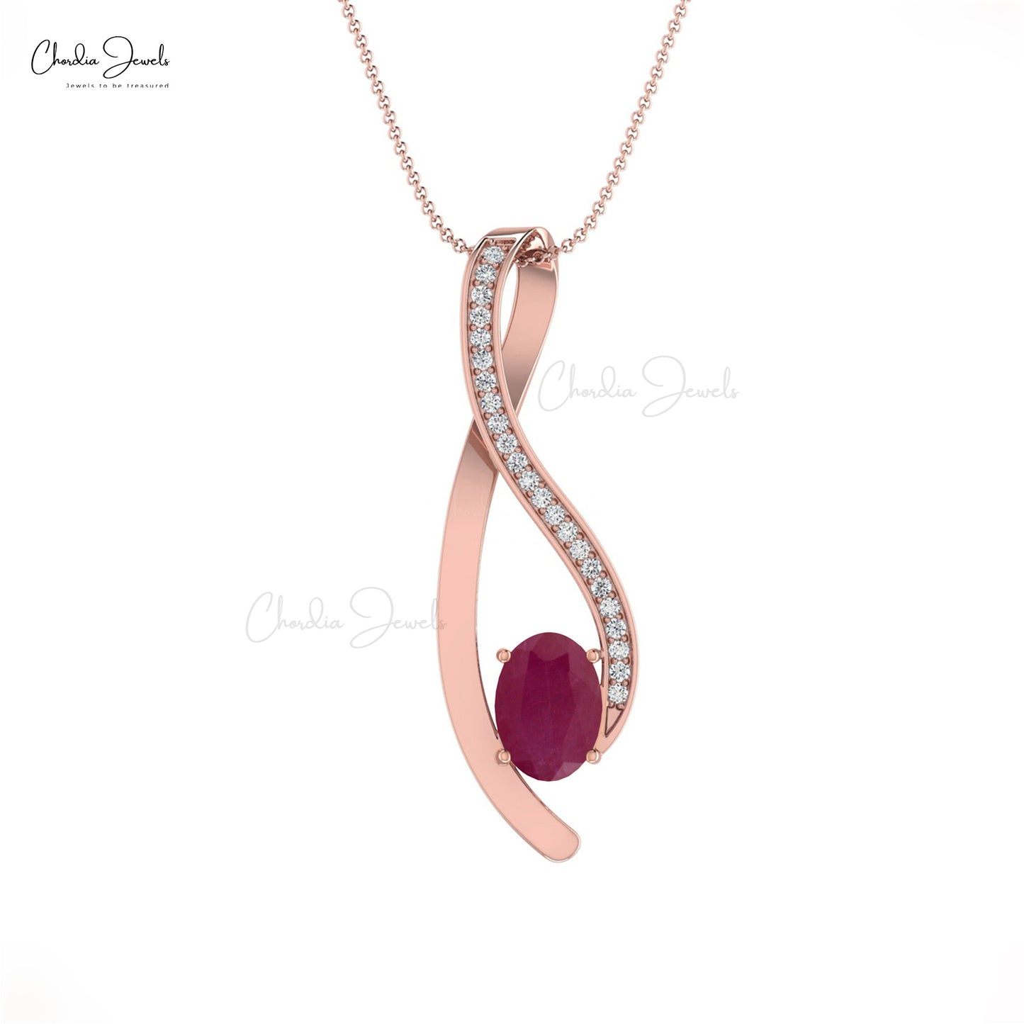 Genuine Ruby and Diamond Curve Pendant