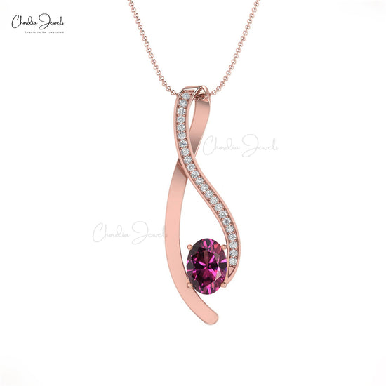 Load image into Gallery viewer, G-H Diamond 14K Gold Curve Pendant with Natural Rhodolite Garnet
