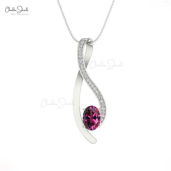 G-H Diamond 14K Gold Curve Pendant with Natural Rhodolite Garnet