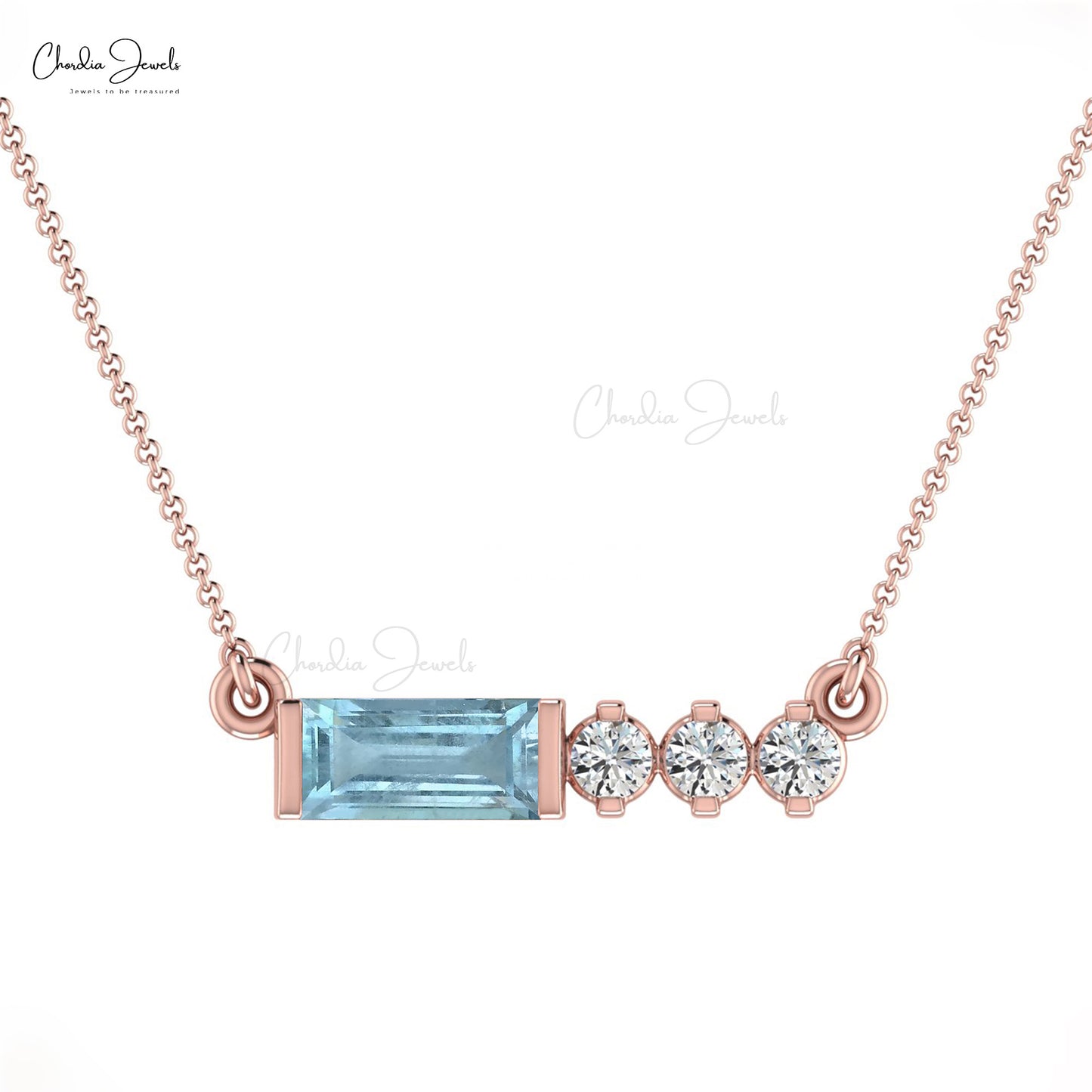 High Class 14K Gold Baguette Aquamarine & Diamond Necklace