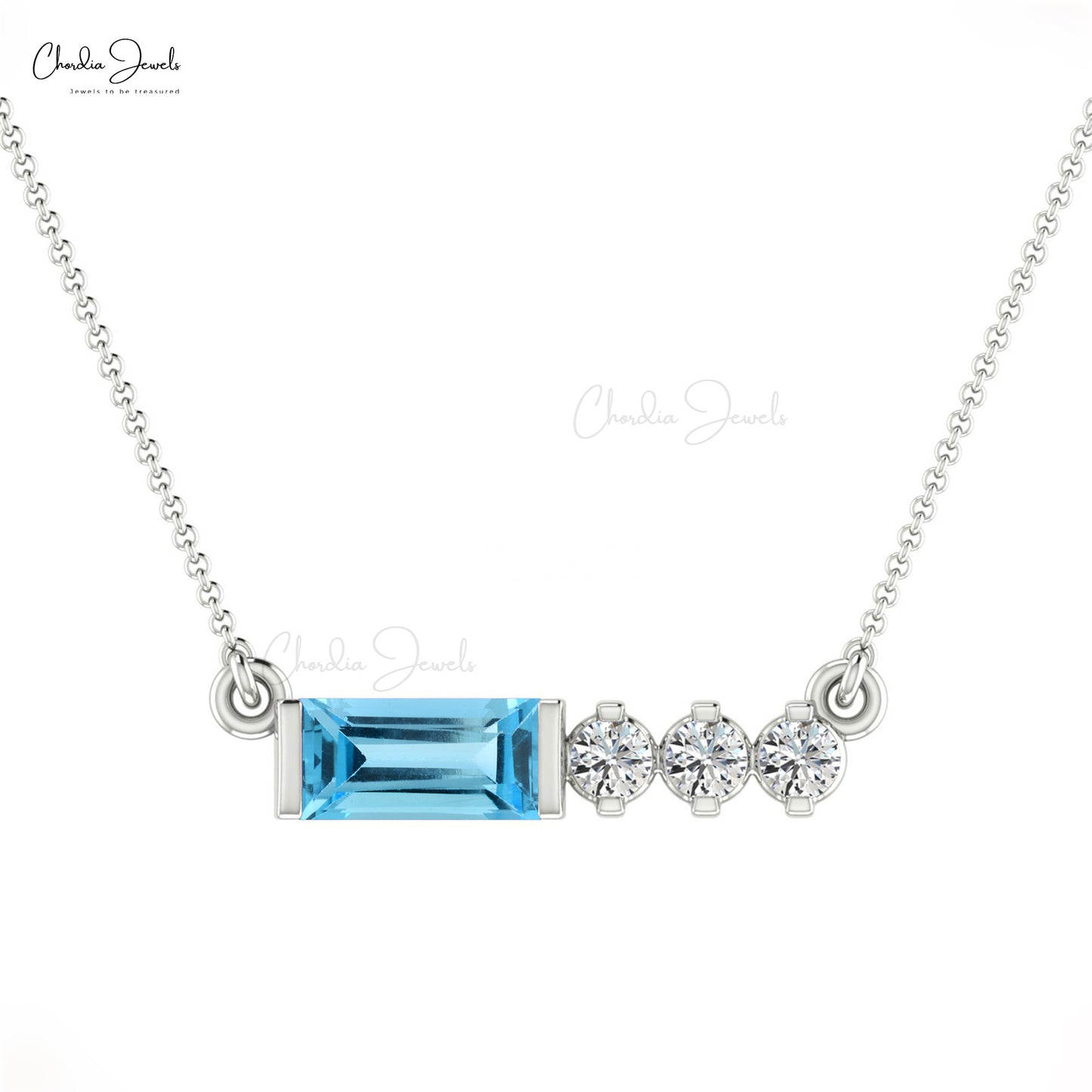 Top Quality Swiss blue Topaz Engagement Necklace in 14K Gold