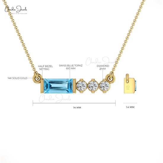 Load image into Gallery viewer, Top Quality Swiss blue Topaz Engagement Necklace in 14K Gold

