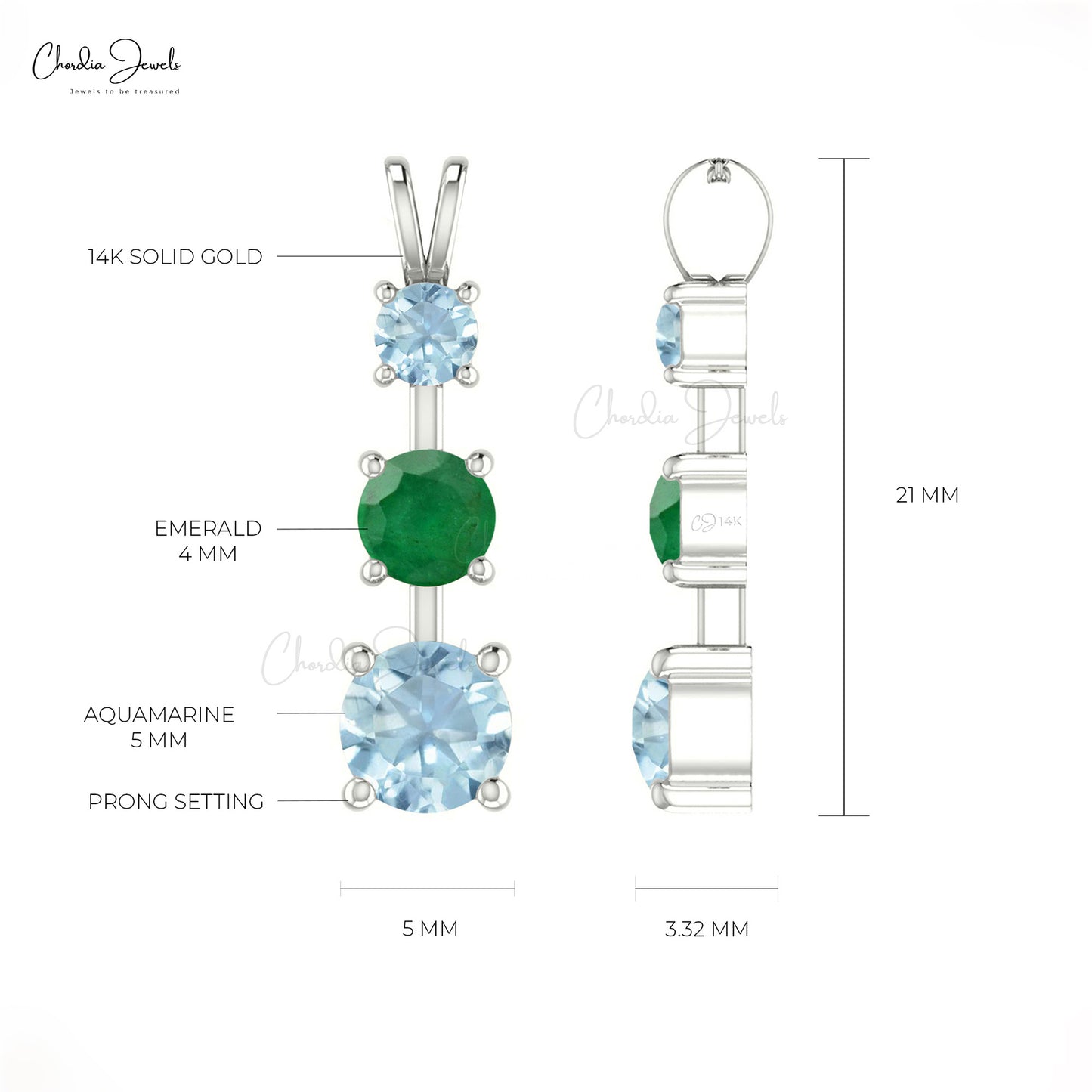Load image into Gallery viewer, Trilogy Pendant With Natural Emerald &amp;amp; Aquamarine 14K Solid Gold Handcrafted Pendant For Her
