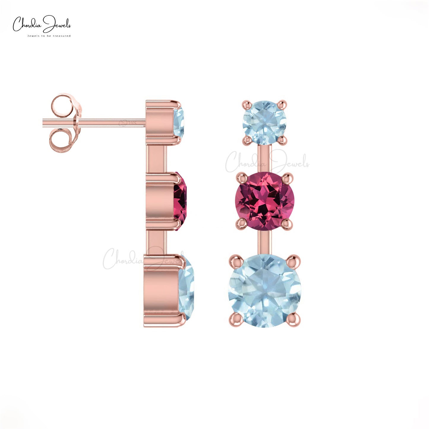 Tourmaline And Aquamarine Stud Earrings