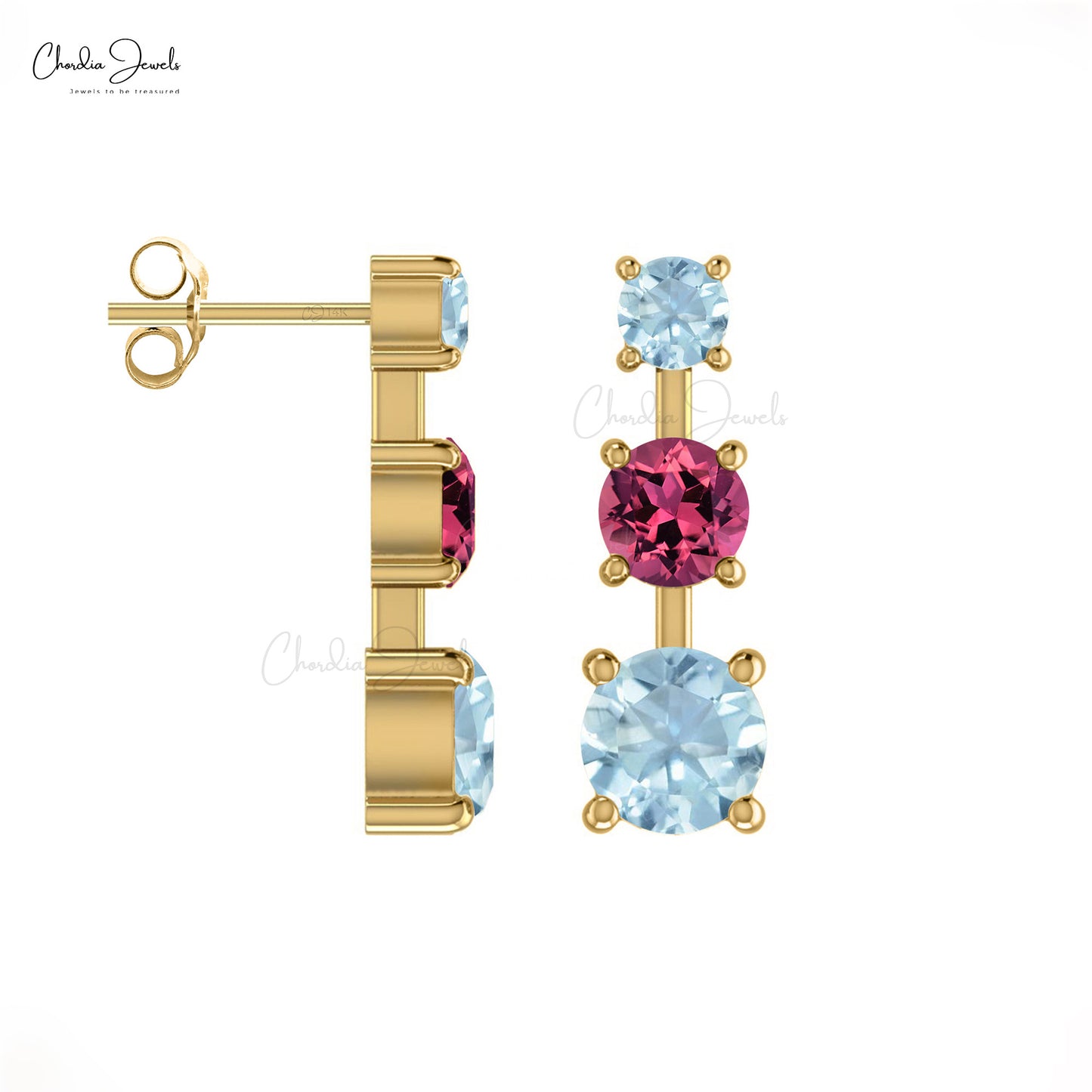 Three stone Stud Earrings 