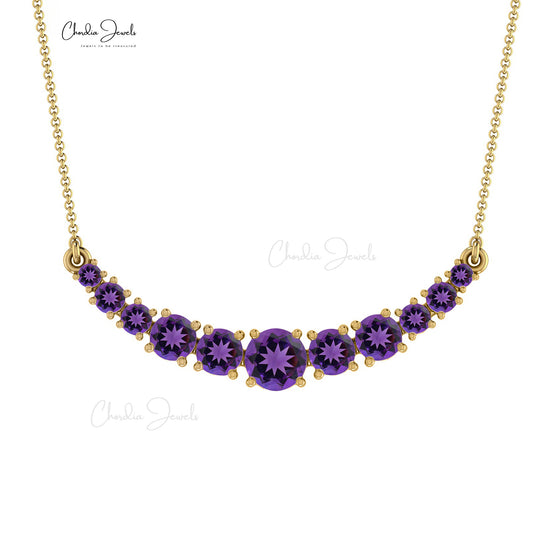 Genuine Amethyst 14k Solid Gold Statement Necklace For Her
