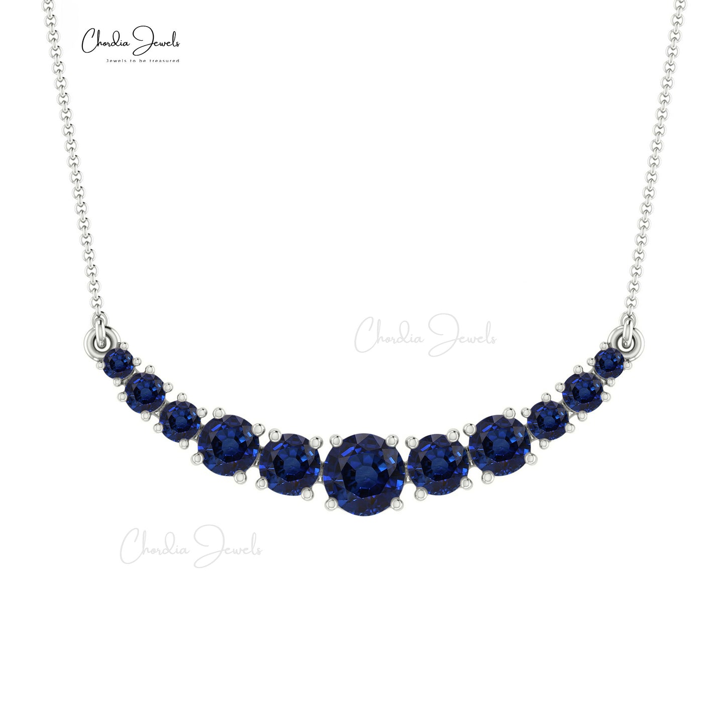 Womens Blue Sapphire Diamond Necklace 14K White Gold 29.74ct 17